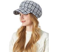 Ausing Women's Wool Beret Plaid Tartan Hats for Women UK White Checked Octagonal Newsboy Hat Check Baker Boy Hat Ladies Peaked French Beret Classic Artist Painter Cap Cotton Basque Berets Fall Winter