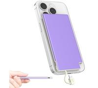 Auskang 5000mAh Power Bank with built-in Cable,(Excluding iPhone15/16) Ultra Slim and Super Lightweight Portable Charger Small External Battery,Compatible with iphone14/13/12 -Purple+White