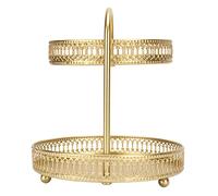 Ausla 2 Tier Makeup Organizer Iron Display Tray Stand 20 X 16.5 X 20cm Gold Plated Large Capacity Easy Assembly for Vanity Bathroom Counter Jewelry Perfume Storage