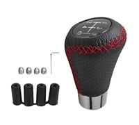 Ausla 5 Speed Gear Shifter Head, Genuine Leather Gear Shifter Knob for Manual Cars, Comfortable Touch and Perfect Fit (Red Line)