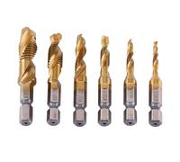 Ausla 6-Piece HSS Drill and Tap Bit Set, M3-M10 Metric Thread, Titanium Coated with 1/4 Inch Hex Shank
