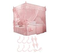 Ausla Bed Canopy, Princess Style with 3 Side Openings, 150x200x200 cm Lace Netting for Bedroom Decor, Pink