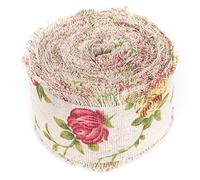 Ausla Burlap Ribbon Jute Strap with Printed Rose Flower 10m X 5cm Rustic Decoration for Wedding Birthday Party Table Chair Gift Wrap Floral Craft Supplies