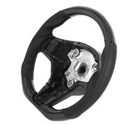 Ausla Carbon Fiber Steering Wheel Leather Steering Wheel Full Leather Grips Flat Bottom D Type Design 3K Gloss Finish Finger Ridges for Racing Style Interior Upgrade