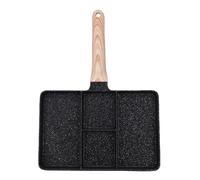 Ausla Divided Grill Pan, 4 Section Nonstick Stovetop Breakfast Pan with Wood Handle for Eggs, Bacon & Sandwiches, Home & Restaurant Use