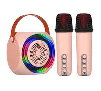 Ausla Karaoke Speaker with 2 Microphones, Portable Wireless Sound Box, RGB Lights and 4-Hour Battery for Home Party Singing (Pink)