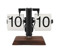 Ausla Retro Mechanical Flip Clock Auto Flip Table Vintage Down Clock with Glossy Stainless Steel & Walnut Base 12h for Home Office Living Room Decor (White Page Black Frame)