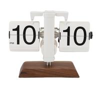 Ausla Retro Mechanical Flip Clock Auto Flip Table Vintage Down Clock with Glossy Stainless Steel & Walnut Base 12h for Home Office Living Room Decor (White)