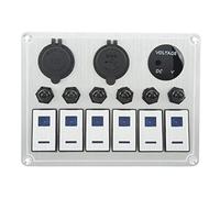 Ausla Rocker Switch Panel Toggle Switch Panel 6 Gang 12 to 24V Aluminum and PC Prewired with 2 Blue LEDs and 6 Circuit Breakers for Car RV UTV Boat