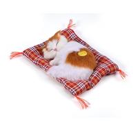 Ausla Simulation Cat Plush Toy, Plush and Cloth Lifelike Stuffed Animal with Sound, Press Activated Sleeping Cat on Mat, for Kids Room Decor Home Display Gift (Yellow block napping)