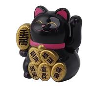 Ausla Solar Powered Lucky Cat for Decoration, 2 Inch Mini Waving Fortune Wealth Welcoming Cat with Solar Light Receiving Board No Batteries Needed for Home Car Office Desk (Black)