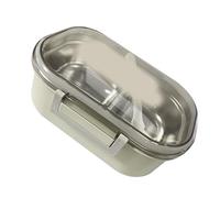 Ausla Stainless Steel 2 Compartment Box Korean Style Lunch Box 20 X 13.5 X 8 Cm with Tableware Set 2 Sections Portable Food Container for Kids Adults Office School (Cream White)