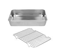 Ausla Stainless Steel Baking Tray with Cooling Rack Rectangular Oven Tray 23.5 X 17.5 X 5CM Deep Edge Polished Dishwasher Safe for Baking Roasting Broiling (23.*17.*5CM)