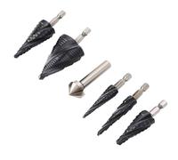 Ausla Step Drill Bit Kit, M35 Cobalt Step Bit Set with 4 Flute Design, 1/4 Inch Shank, 6 Piece for Stainless Steel Metal Wood Plastic, Fast Hole Expansion for Users