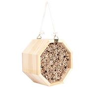 Ausla Wooden Bee House, 15x15x9cm Candlenut Wood Nesting Box with Hanging Sling, Garden Outdoor Decoration