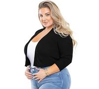AusLook Plus Size Bolero Shrugs for Summer Dresses 3/4 Sleeve Black 2X Open Front Knit Lightweight Coat Cropped Tops Shawls and Wraps Cardigan Dressy Sweater Clothes
