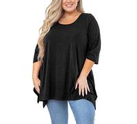 AusLook Plus Size Shirts for Women 3/4 Sleeve Black 4X Blouses Crewneck Clothes Tunic Flowy Clothing Loose Fit Babydoll Summer Fall Winter Maternity Tops Wear with Leggings
