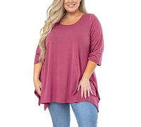 AusLook Plus Size Shirts for Women 3/4 Sleeve Christmas Purple Red 2X Blouses Crewneck Clothes Tunic Flowy Clothing Loose Fit Babydoll Summer Fall Winter Maternity Tops Wear with Leggings