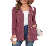 AusLook Plus Size Women Long Sleeve Cardigan Bean Pink 3X Open Front Button Down Lightweight Casual Sweater Cover Ups Shrugs Shawls and Wraps Kimono Jacket Coat with Pockets