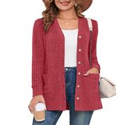 AusLook Plus Size Women Long Sleeve Cardigan Brick Red 3X Open Front Button Down Lightweight Casual Sweater Cover Ups Shrugs Shawls and Wraps Kimono Jacket Coat with Pockets