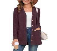AusLook Plus Size Women Long Sleeve Cardigan Brown 1X Open Front Button Down Lightweight Casual Sweater Cover Ups Shrugs Shawls and Wraps Kimono Jacket Coat with Pockets