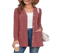 AusLook Plus Size Women Long Sleeve Cardigan Pumpkin 2X Open Front Button Down Lightweight Casual Sweater Cover Ups Shrugs Shawls and Wraps Kimono Jacket Coat with Pockets