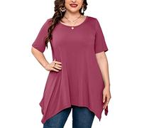 AusLook Plus Size Women's Tunic 3/4 Sleeve Clothes Swing Babydoll Top Side Split Crewneck Blouse Flowy Shirts M-5X, D02-mauve Short Sleeve, 2X