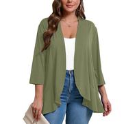 AusLook Women's Plus Size 3/4 Sleeves Lightweight Open Front Cardigan Draped Ruffles Shawls and Wraps Shrugs Kimono Jacket, A05-light Green, 3X