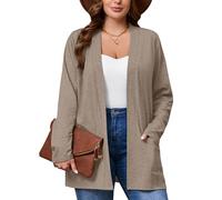 AusLook Women's Plus Size Lightweight Open Front Cardigan 2X Oatmeal Causal Long Sleeve Cover Ups Shrugs Tops Shawls and Wraps Kimono Jacket
