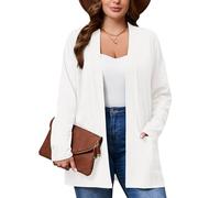 AusLook Women's Plus Size Lightweight Open Front Cardigan 3/4 Sleeve Cover Ups Shrugs Shawls and Wraps Kimono Jacket, C09-white, 1x