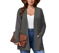 AusLook Women's Plus Size Lightweight Open Front Cardigan 3X Dark Grey Causal Long Sleeve Cover Ups Shrugs Tops Shawls and Wraps Kimono Jacket