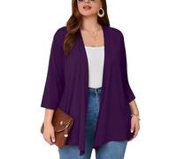 AusLook Women's Plus Size Lightweight Open Front Cardigan Dark Purple 5X Causal 3/4 Sleeve Cover Ups Shrugs Tops Shawls and Wraps Kimono Jacket Coat