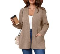 AusLook Women's Plus Size Lightweight Open Front Cardigan Latte 2X Causal Long Sleeve Sweater Cover Ups Jacket Shrugs Tops Shawls and Wraps Kimono