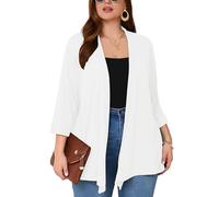 AusLook Women's Plus Size Lightweight Open Front Cardigan White 2X Causal 3/4 Sleeve Cover Ups Shrugs Tops Shawls and Wraps Kimono Jacket Coat