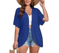 AusLook Women's Plus Size Short Sleeve Lightweight Open Front Cardigan Royal Blue 5X Cover Ups Shrugs Shawls and Wraps Kimono Jacket
