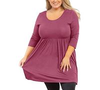 AusLook Womens Plus Size Tops 3/4 Sleeve Purple Red 2X Blouses Crewneck Christmas Clothes Tunic Pleated Clothing Flowy Babydoll Summer Fall Winter Maternity Shirts