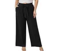 AusLook Women's Plus Size Wide Leg Pants with Pockets Black 3X Lightweight High Waisted Tie Knot Paperbag Dressy Palazzo Loose Paper Bag Comfy Business Casual Work Flowy Dress Trousers