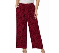 AusLook Women's Plus Size Wide Leg Pants with Pockets Burgundy Leopard 5X Lightweight High Waisted Tie Knot Paperbag Dressy Palazzo Loose Paper Bag Comfy Business Casual Work Flowy Dress Trousers