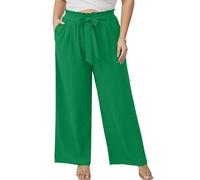 AusLook Women's Plus Size Wide Leg Pants with Pockets Emerald 5X Lightweight High Waisted Tie Knot Paperbag Dressy Palazzo Loose Paper Bag Comfy Business Casual Work Flowy Dress Trousers
