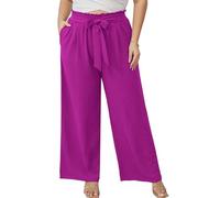 AusLook Women's Plus Size Wide Leg Pants with Pockets Magenta 3X Lightweight High Waisted Tie Knot Paperbag Dressy Palazzo Loose Paper Bag Comfy Business Casual Work Flowy Dress Trousers