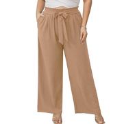 AusLook Women's Plus Size Wide Leg Pants with Pockets Peach Puff 3X Lightweight High Waisted Tie Knot Paperbag Dressy Palazzo Loose Paper Bag Comfy Business Casual Work Flowy Dress Trousers