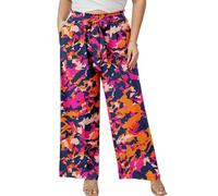 AusLook Women's Plus Size Wide Leg Pants with Pockets Rosy Clouds 1X Lightweight High Waisted Tie Knot Paperbag Dressy Palazzo Loose Paper Bag Comfy Business Casual Work Flowy Dress Trousers