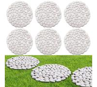 Ausluru 10in River Rock Stepping Stones Set - 6 Pack | Polished Pebble | Long-Lasting PVC Mesh Backing | Perfect for Garden Paths and Lawns Outdoor Landscaping Decoration | White Circle