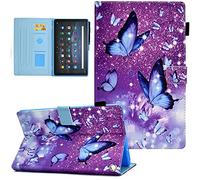 AUSMIX for Amazon Kindle Fire HD 8 Case & 8 Plus Tablet Case (12th/10th Generation, 2024/2022/2020 Release), Premium PU Leather Folio Case Slim Smart Cover with Auto Wake/Sleep, Purple Butterfly