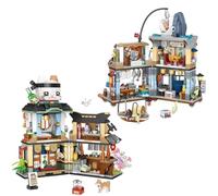 Auspcers Japanese Street View Blocks Kit, Japanese Style Izakaya & Fishery Shop Building Blocks, Modular House Street View Building Model Set Architecture Model