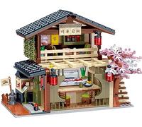 Auspcers Japanese Street View Building Blocks Architecture Sushi Shop, 763 Pieces Modular House Building Sets, Japan Food Building Set Toy City Brick House