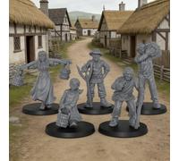 AUSPDICE Fantasy 25mm Unpainted Resin DND Miniatures Villager NPCs AS972 | 5pc 1:64 Village Life Civilian Fantasy Figures for Dungeons and Dragons, TTRPG, Tabletop RPG Games and Dungeon Masters