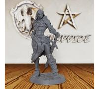 AUSPDICE Female Barbarian Unpainted Fantasy Miniature RPG Figure AS365 | Armored Female Warrior with Battle Axe and Fur Details for Dungeons and Dragons, TTRPGs, Tabletop RPGs and Dungeon Masters