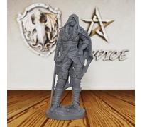 AUSPDICE Unpainted TTRPG Figure 32mm DND Miniature Lycan Slayer AS301 | Hooded Female Fantasy Figure with Monster Hunter Gear for Dungeons and Dragons, Tabletop RPG Games and Dungeon Masters