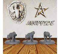 AUSPDICE Wolf Pack 28mm Unpainted Fantasy Animal Miniatures Set AS539 | Three Snarling Wolf Beast Figures with Bases for Dungeons and Dragons, TTRPGs, Forest Encounters and Dungeon Masters